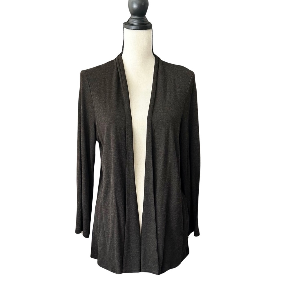 Eileen Fisher Sz Medium Viscose Jersey Melange Open Front Draped Cardigan